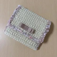 リボンポーチ　ハンドメイド　かぎ針編み　編み物　小物入れ