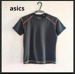 アシックス　メッシュTシャツ　レディース　黒 /カラフルステッチ　Lサイズのサムネイル