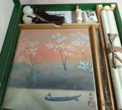 箱・取扱説明書・略歴付き】渡辺俊明「白き椿」絵短冊 額装 墨彩画