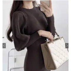 GRL ❤︎ ボリュームスリーブリブニットフレアワンピース　rut876