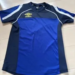 SSサイズumbroアンブロ 半袖ブルー×ネイビー バックロゴ スポーツウェア