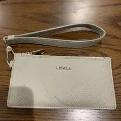 FURLA グレー レザー カードケース　ストラップ付き　コイン入れ