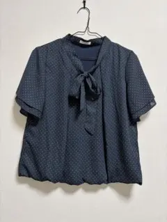 GLACIER ネイビー ドット柄 半袖ブラウス M