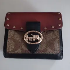 COACH 二つ折り財布シグネチャー 黒茶ゴールド