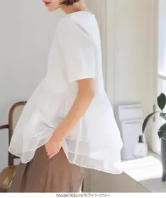 神戸レタス オーガンジーペプラムポンチTシャツ ホワイトのサムネイル
