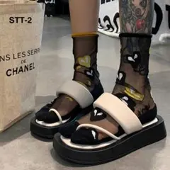 ハート♥シースルー▨ 足袋 ソックス アシンメトリー 靴下 ブラック w93