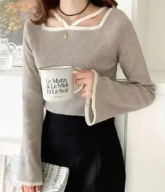 mily bilet 2way クロスストラップ 袖フレア リブニット