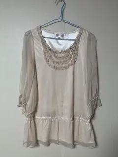 MICHEL KLEIN ベージュ フリルブラウス 五分袖