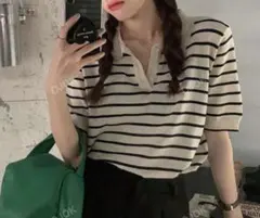 マ*す様 【SHEIN】ポロネック ストライプTシャツ