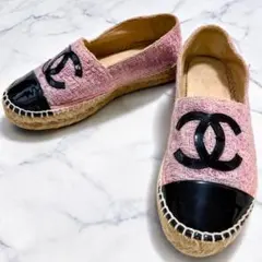 美品　CHANEL カメリア エスパドリーユ ツイード ピンク 36 2026年最新】CHANELツイードエスパドリーユの人気アイテム - メルカリ