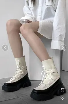 厚底レースアップブーツ ホワイト/ブラック