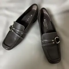 ビットローファー　シボ加工　本革　ダイアナ　24　ダークブラウン　スクエアトゥ