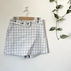 【ZARA】ザラ　チェック柄ツイード生地ハーフパンツ　ショートパンツ　白　青