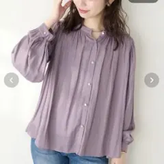 パープル 長袖シャツ プリーツデザイン