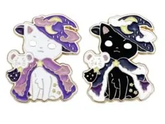 白猫 黒猫 月 太陽 ゴールド ピンバッチ ピンズ ブローチ 2点セット