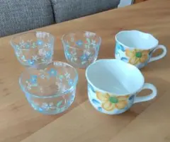 花柄 ガラス製カップ&マグカップ 5点セット