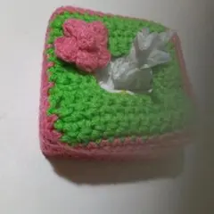 かぎ針編み ティッシュボックスカバー 花付き