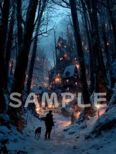 【温もり灯る冬の道】A4 グラフィックアート インテリア お洒落 ポスター 38