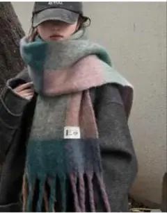 マフラー　グリーン　ピンク