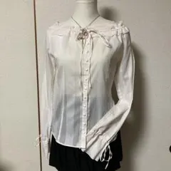 ２３区薄ピンクストライプ長袖ブラウス