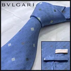 ☆即発 BVLGARI ロゴ × スクエアモチーフ 総柄 セッテピエゲ ネクタイ