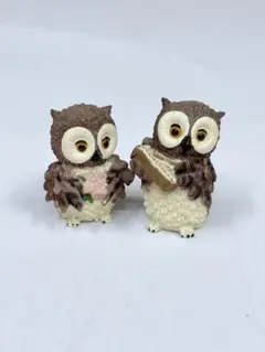 フクロウ 梟 縁起物 置物 フィギュア 2個セット