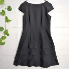 美品✨　半袖 ワンピース 9AR 黒 ビジネス フォーマル ティアード