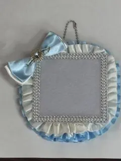 【ましかくフォト用】硬質ケースデコ トレカケース 水色×ホワイト リボン 推し活