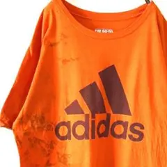 アディダス adidas デカロゴ Tシャツ L オレンジ 古着