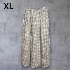 ブラウン XL スカート チェック柄 体型カバー フレアスカート マキシ丈 定番