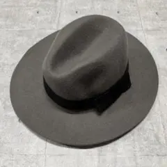 新品 未使用 中折れハット ウール フェルト グレー ブラックリボン
