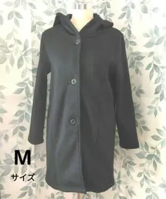 ダッフルコート M ネイビー フード付き シンプル ロングコート 防寒　婦人服
