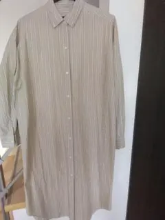 GUベージュ系ストライプ 長袖シャツワンピース