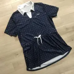 FILA ネイビー ドット柄 半袖チュニック LL