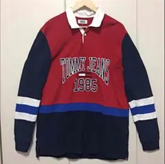 希少 TOMMY JEANS 1985 総刺繍 デカブランドロゴ ラガーシャツ