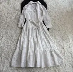 ZARA ワンピース　総レース生地　ホワイト刺繍シャツワンピース