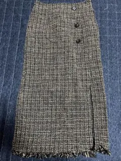 ツイードタイトスカート ブラックベージュ