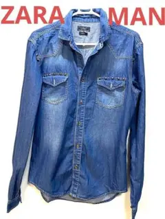 【美品】ザラマン デニム シャツ ブルーZARA MAN ザラマン デニム