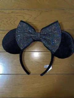 ミニーマウス スパンコール 黒カチューシャ