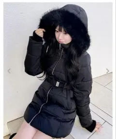 ファーフード付ウエストベルトエコダウンコート