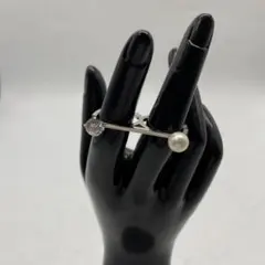 eteシルバー925 パール＆ジルコニア ダブルフィンガーリング