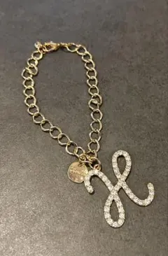 イニシャルH ゴールドチェーンバッグチャーム　キーホルダーラインストーン