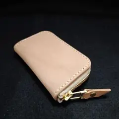 4連キーケース　ポケット付き　ナチュラル✕ベージュ　栃木レザー　形状：A