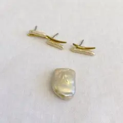 淡水バロックパール　真珠　ルース　パーツ　ピアス　セット