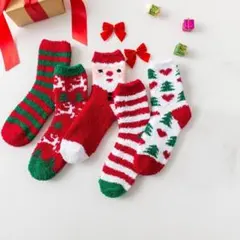 5足セット クリスマス元素柄 靴下 フリー ソックス 暖かい冬 綿 男女兼用