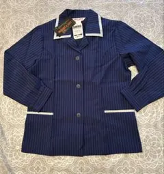 新品未使用！レディース作業着スモック長袖　濃紺にストライプ　テーラー襟　おしゃれ