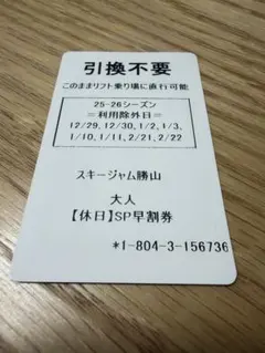 【全日】スキージャム勝山 リフト券