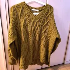 AMERICAN HOLIC ケーブルニット Vネックセーター L マスタード