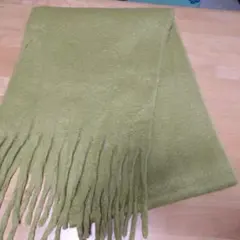 オリーブグリーン マフラー フリンジ付き
