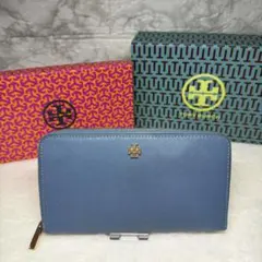 Tory Burch ブルー レッド　レザー 長財布